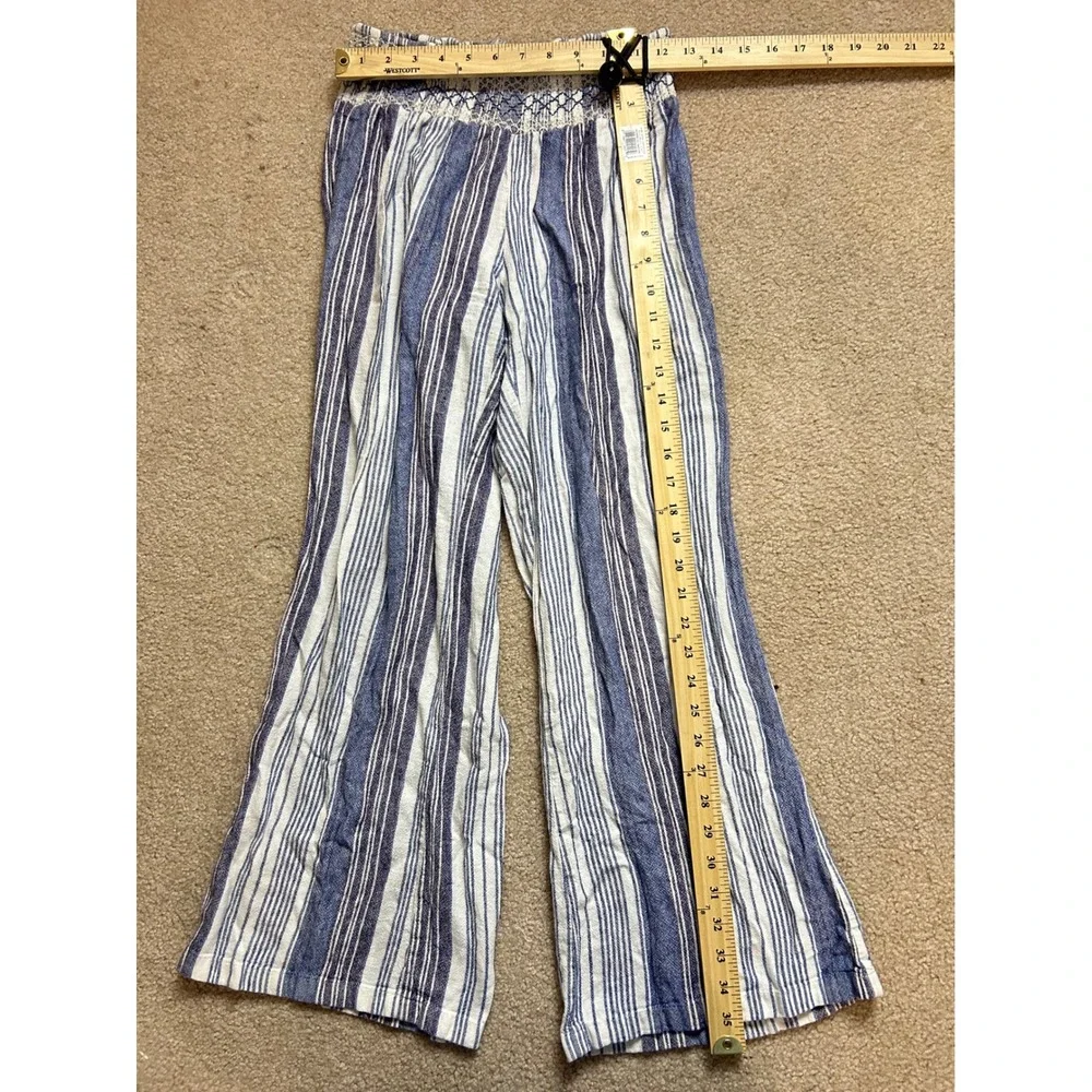 Indigo Rein Striped Wide Leg Pants Women's Size Medium Linen Blend Smocked Waist